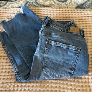 American Eagle Outfitters Dark Blue Mom Jeans with Brown Stitching
